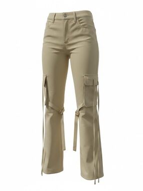 Women's Beige Cargo Strap Flare Pants